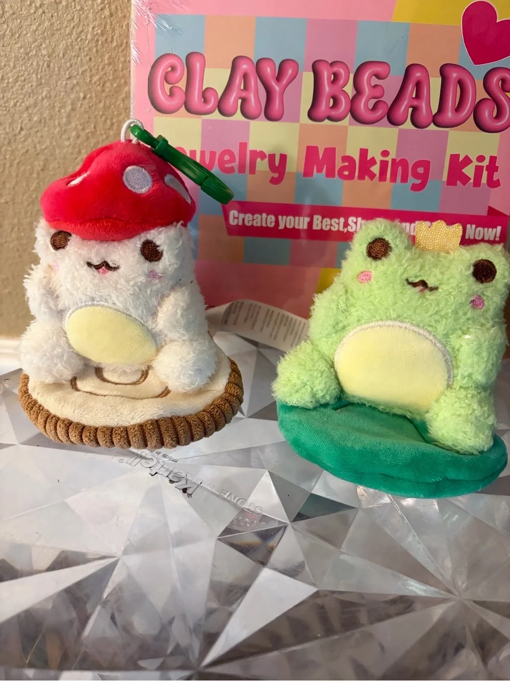 Plushgoals Wawa Toadstool and Prince Frog Plush and a New Jewerly Clay Bead Set